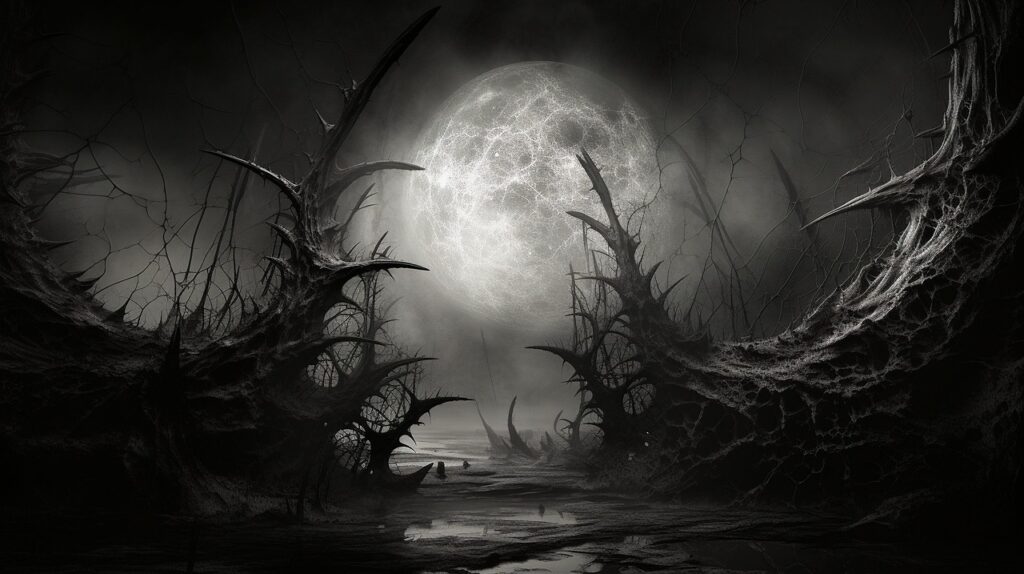 a spooky moon scene to represent how to write supernatural horror